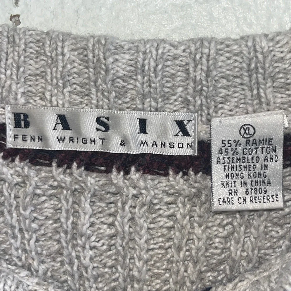 VTG Basix Fenn Wright & Manson Mens XL Striped Chunky Knit Ramie Cotton Sweater